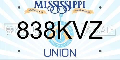 838KVZ Mississippi License Plate