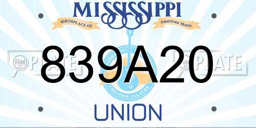 839A20 Mississippi License Plate