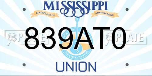 839AT0 Mississippi License Plate