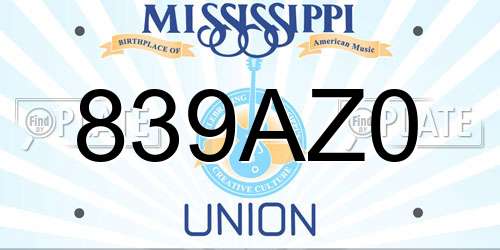 839AZ0 Mississippi License Plate