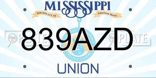 839AZD Mississippi License Plate