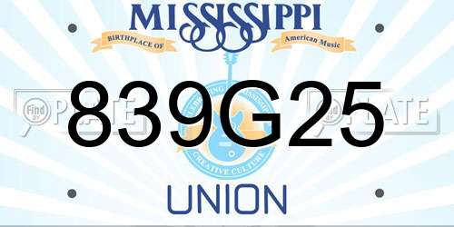 839G25 Mississippi License Plate