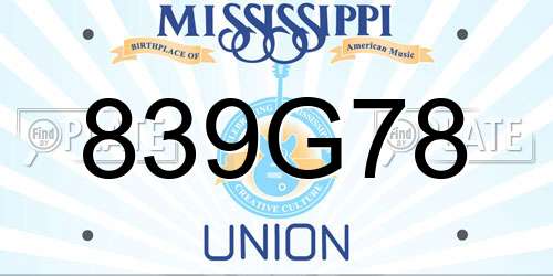839G78 Mississippi License Plate