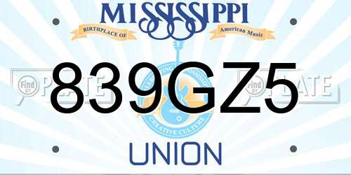 839GZ5 Mississippi License Plate