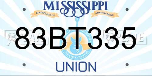 83BT335 Mississippi License Plate