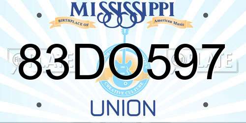 83DO597 Mississippi License Plate