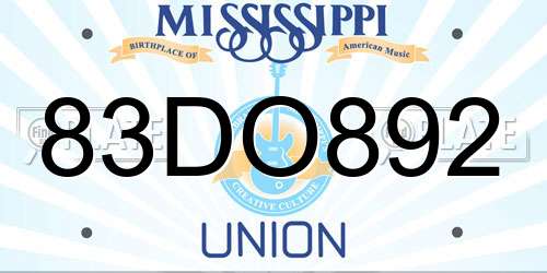83DO892 Mississippi License Plate