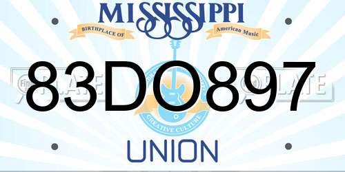 83DO897 Mississippi License Plate