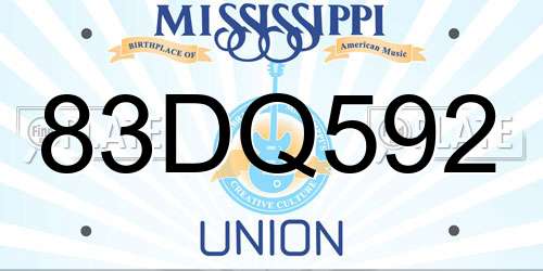 83DQ592 Mississippi License Plate