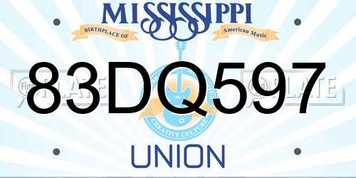 83DQ597 Mississippi License Plate
