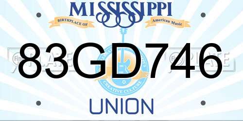 83GD746 Mississippi License Plate