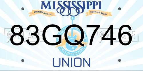 83GQ746 Mississippi License Plate