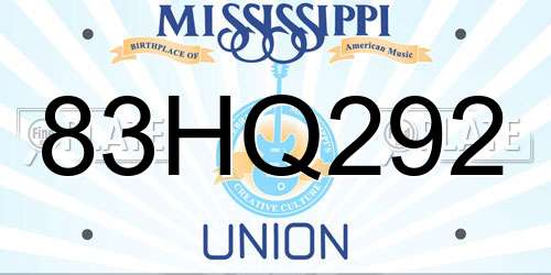 83HQ292 Mississippi License Plate
