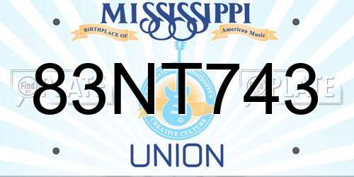 83NT743 Mississippi License Plate