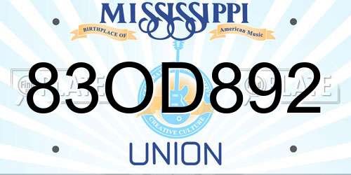 83OD892 Mississippi License Plate