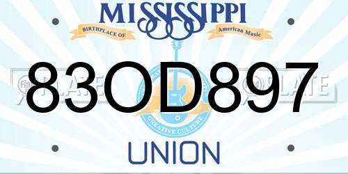 83OD897 Mississippi License Plate
