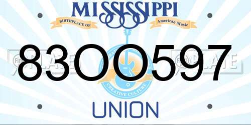 83OO597 Mississippi License Plate