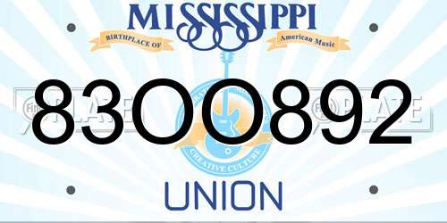 83OO892 Mississippi License Plate