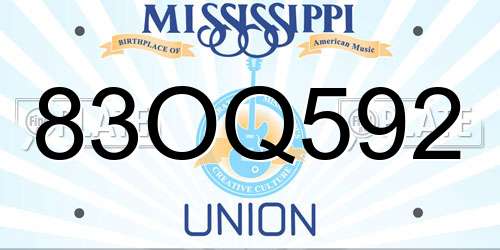 83OQ592 Mississippi License Plate
