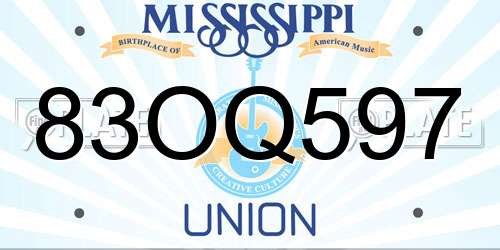 83OQ597 Mississippi License Plate
