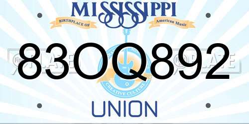 83OQ892 Mississippi License Plate