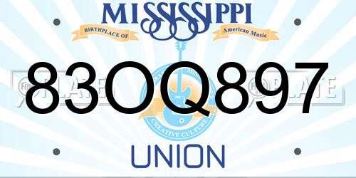 83OQ897 Mississippi License Plate