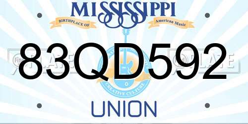 83QD592 Mississippi License Plate
