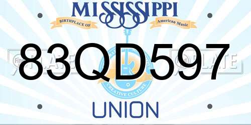 83QD597 Mississippi License Plate