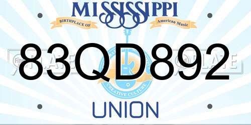 83QD892 Mississippi License Plate