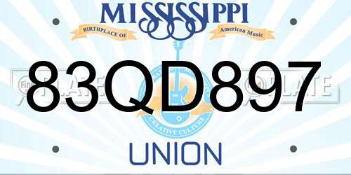 83QD897 Mississippi License Plate