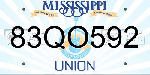 83QO592 Mississippi License Plate
