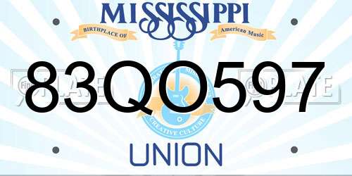 83QO597 Mississippi License Plate