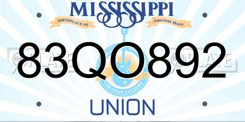 83QO892 Mississippi License Plate