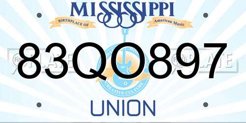 83QO897 Mississippi License Plate