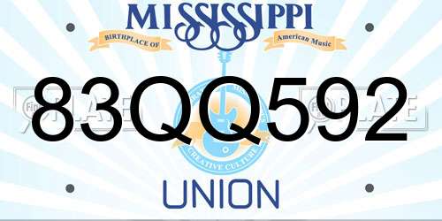 83QQ592 Mississippi License Plate