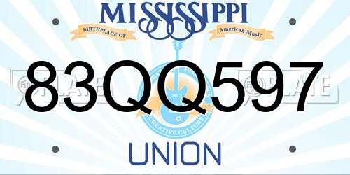 83QQ597 Mississippi License Plate