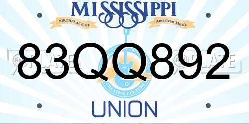 83QQ892 Mississippi License Plate