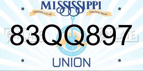 83QQ897 Mississippi License Plate