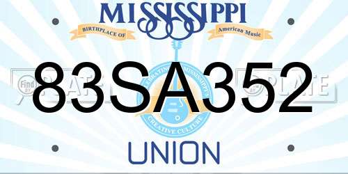 83SA352 Mississippi License Plate