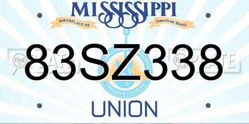 83SZ338 Mississippi License Plate