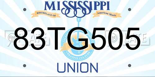 83TG505 Mississippi License Plate