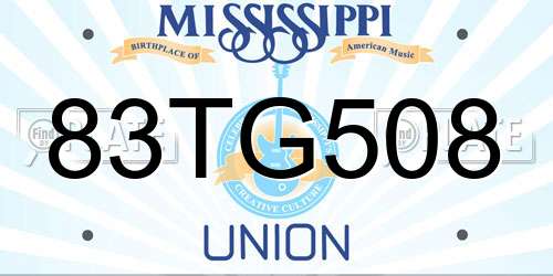83TG508 Mississippi License Plate