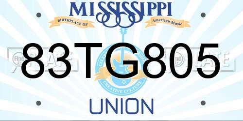 83TG805 Mississippi License Plate