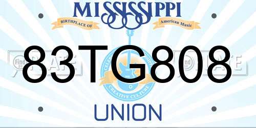 83TG808 Mississippi License Plate