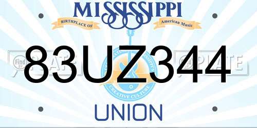 83UZ344 Mississippi License Plate