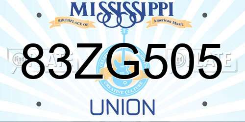 83ZG505 Mississippi License Plate