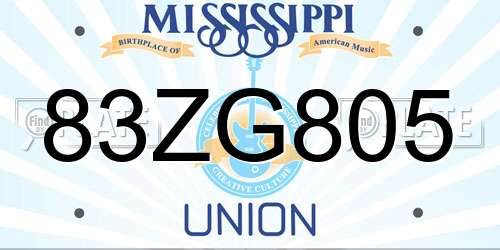 83ZG805 Mississippi License Plate