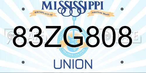 83ZG808 Mississippi License Plate