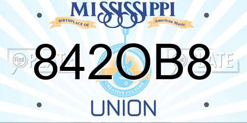 842OB8 Mississippi License Plate