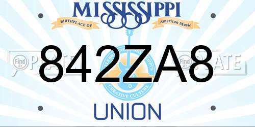 842ZA8 Mississippi License Plate
